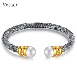 Products Stainless Steel Fashion Jewellery Twisted Line C Type Adjustable Size Bangles, Pearl Bracelets For Women Bangle