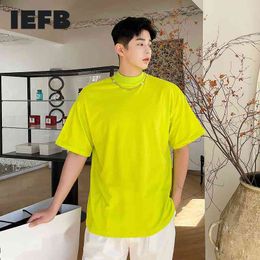 IEFB Ins Causal Loose Half High Neck Short Sleeve T-shirt For Men Summer Base Lavender Tee Tops Big Size Clothing Y6789 210524