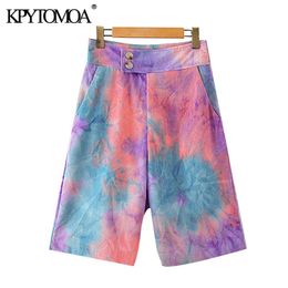 Women Fashion Side Pockets Tie-dye Straight Corduroy Shorts High Waist Zipper Fly Female Short Pants Mujer 210420