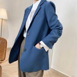 Autumn Korean Retro Blazer Women's Casual Slim Shoulder Pad Solid Colour Long Sleeve Simple Suit Jacket Female 210607