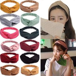 Soft Solid Color Headband Hair Accessories plain Headbands Vintage Women Hairbands Cross Top Knot Elastic Hairband