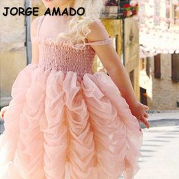 Summer Kids Girls Dresses Solid Color Sling Cake Princess Dress for Party Wedding Piano Perform Clothes E1250 210610
