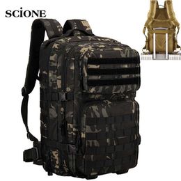 45L Camping Military Backpack Men Travel Tactical Bag Camouflage Hiking Climbing Rucksack Army Bags Molle Outdoor Sports XA942WA Q0721