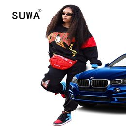 Tracksuit Women Two Piece Sets Workout Clothes Long Sleeve Oversized Sweatshirt Top Trousers Cool Girl Streetwear BF Style 210525