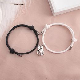 Charm Bracelets Fashion 2 Pieces Lover Bracelet Adjustable Paired Magnet Braclet Romantic Hold Hands Couple Braslet Gift For Girlfriend Joia
