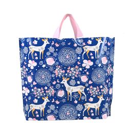 50PCS/PACK Custom Printed Logo Eco Portable Packaging Bags Cute Deer Blue Gift Plastic Retail Shopping Bags