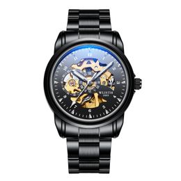 Men's Mechanical watches Automatic Movement skeleton dial black PVD Watch Sports mens Self-wind Fashion Wristwatches