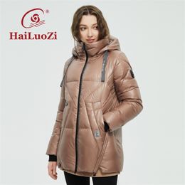 HaiLuoZi Women's Winter Down Jacket Hooded Warm Casual Fashion Zipper Solid Color Short Cotton Parker 852 211216