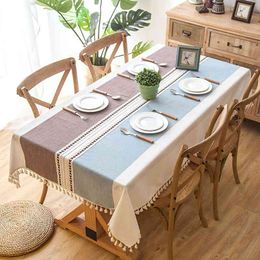 Plaid Decorative Linen Tablecloth With Tassel Waterproof Oilproof Thick Rectangular Wedding Dining Table Cover Tea Table Cloth SH190925