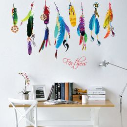 Classic Creative Dream Catcher Feather Wall Sticker Art Decal Mural Lucky Bedroom Living Wallpaper Home Decoration Gifts Parede 210420