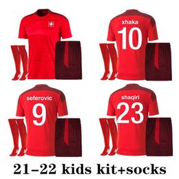 2021 2022 Suíça Soccer Jersey National Team Home 20 21 22 Seferovic Freuler Shaqiri Lang Embolo Behrami Camisa de Futebol Vermelho Suíça Kit e meias