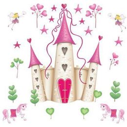 DF5083 arrival Removable Pink Princess Castle Girl room Tower Wall sticker for Girls/Kids/Children Bedroom Wall Mural 210420