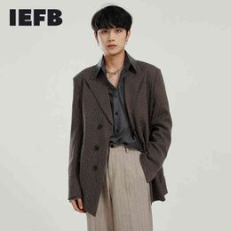 IEFB Men's Clothes Back Button Vent Blazers Spring Korean Loose Vintage Lattice Design Single Breasted Casual Suit Coat 210524