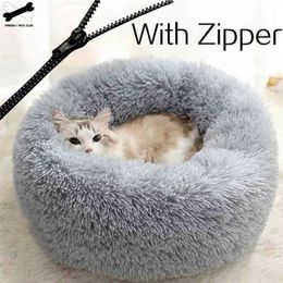 Detachable Dog Bed With Zipper For Dogs Cats Round Mat Thicken Plush Warm Pet Drop 210924
