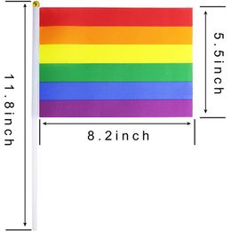 new Striped Gay Pink Rainbow Flag 14*21 Print Same Sex Pride Belt PE Plastic Flagpole Hand Flags EWB7849