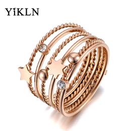 Wedding Rings YiKLN Titanium Stainless Steel Fine Ring Jewellery Rose Gold Star Ball CZ Rhinestone Bridal For Women YR19122