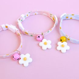 Cat Collars & Leads Cute With Flower Cherry Pendant Adjustable Puppy Double Layer Fabric Necklace Candy Color Pattern Bells For Kitten