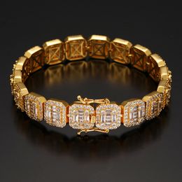 Mens Bracelets Yellow White Gold Plated Ice Out Full CZ 12mm 7/8inch Bling CZ Tennis Cuban Links Chain Bracelet for Men Nice Gift