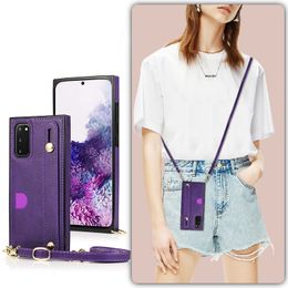 Lanyard Handbag Leather Cases With Strip Bracket Card Slot For iPhone 13 Pro Max 12 Mini 11 XR Samsung S20 FE S21 Ultra Note 20 A90 5G Huawei P30 P40