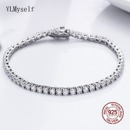 Classic 16-21cm Tennis Bracelets Real 925 Jewellery 2mm 3mm 4mm 5A Zironia Eternal Wedding Luxury Sterling Silver Bracelet