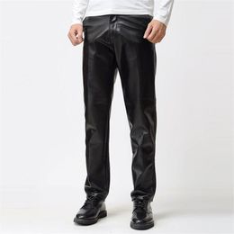 Men's Pants Plus Size Man Leather Moto Spring Winter Men Slim Pu Trousers High Elastic Motorcycle Street Trouser