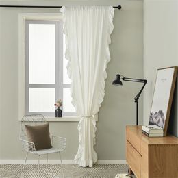 Solid Ruffle Cotton Linen Curtain Country Style Window Hanging Blackout Curtain for Living Room Easy Drape Dector for Window 210913