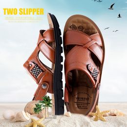 Beste Qualität Sommer Echtes Leder Herren Sandalen Schuhe Link für Drop Shipper Slides Sommer Strand Schuhe Slides für Männer