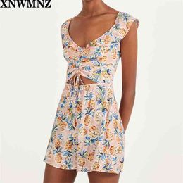 robe playsuits women summer england style vintage fashion pineapple print sexy playsuit female jumpsuit tops 210520
