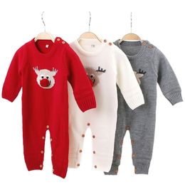 Christmas Clothes Autumn Winter Knitted Deer born Baby Boy Infant Jumpsuit Cotton Toddler Girl Romper 210417