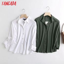 women green white high quality shirts long sleeve turn down collar elegant office ladies work wear blouses 4C74 210416