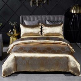 Drop Wedding Luxury Bedding Sets Jacquard Duvet Cover Set Wedding Bedclothes Gold 2/3pcs Bedclothe Queen King 211007