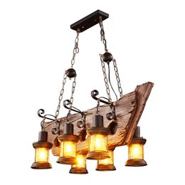 -Подвесные светильники старинные старые лодки твердой древесины лофт бар креативная личность деревянная лампа промышленные огни для гостиной