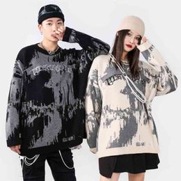 Hip Hop Men's Sweater Pullover Autumn And Winter Harajuku Streetwear Print High Street Female Knitted Coat Loose Tops 210918
