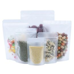 Zipper Bags Reusable Food Saver Storage Sack Snacks Zipper Sealed Packet Fresh Package Transparent Frosted Packing Bag