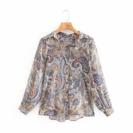 HSA Women Vintage Print Casual Shirt Office Lady Long Sleeve Thin Blouse Retro Chic Quality Jacket Blouses Mujer Tops 210417