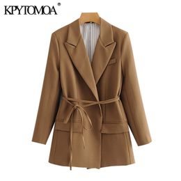 Women Fashion With Tied Wrap Blazers Coat Long Sleeve Pockets Female Outerwear Chic Tops 210420