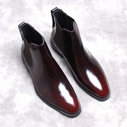 Men Winter Boots Genuine Cow Leather Chelsea Boots Brogue Casual Ankle Flat Shoes Comfortable Quality Slipon Dress Boots 2021