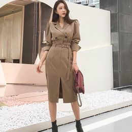 Autumn 2 Pieces Set Korean Women Office OL Notched Collar Double breasted Jacket + High Waist Pencil Skirts Suit 210518