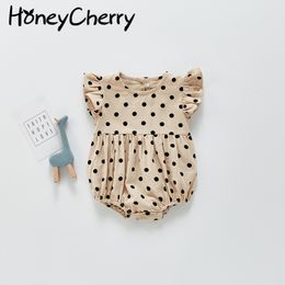 Summer Infant Korean fashion Dots short-sleeved leotard cotton Romper girls toddler girl outfits 210515