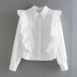 Spring Women Cascading Ruffle White Blouse Female Long Sleeve Shirt Casual Lady Loose Tops Blusas S8350 210430