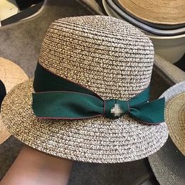 Fashion Vintage Women Straw Hat with Bowknot Outdoor Beach Sun Protection Cap Vacation Travel Classic Stingy Brim Hats