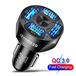 4 USB Car Charger QC 3.0 PC Retardant Material Stable Current Output LED Light One 4in1 Auto Fast Charging Adapter Universal for iPhone Samsung Smart Phone