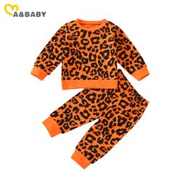 3-18M born Infant Toddler Baby Girls Autumn Clothes Set Leopard Outfits Casual Long Sleeve Tops Pants Costumes 210515