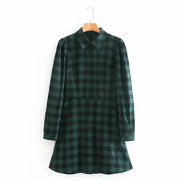 Fashion Women Plaid Mini Shirt Dress Female Turndown Collar Long Sleeve Clothes High Street Loose Vestido D6997 210430