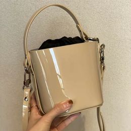 Contrasting Cord Small Drawstring Bucket Bags Western Queen Mother Spring Updated Apricot Color Cross Body Bag Punk style Mini Shoulder Bag Patent Leather Handbags