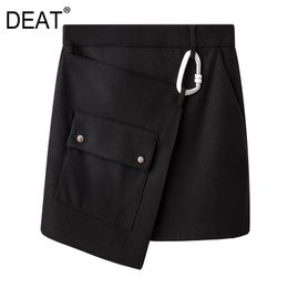 spring fashion women clothes low waist black pocket asymmetrical halfbody skirt female bottom WP12401L 210421