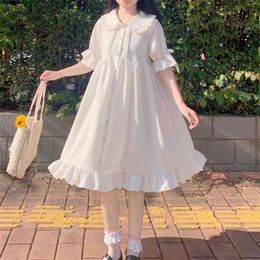 Japanese Sweet White Lolita Dress Summer Peter Pan Collar Loose Kawaii Women Flare Sleeve Chiffon es Vestidos 13647 210508