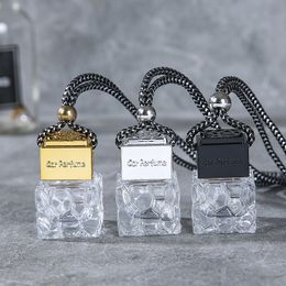 Cube Hollow Black Gold Silver Car Perfume Bottle Hanging Air Freshener Fragrance Diffuser Bottles For Essential Oils