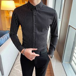 Striped Men Shirts Long Sleeve Casual Business Dress Shirts Slim Fit Streetwear Social Party work Blouse Chemise Homme 210527