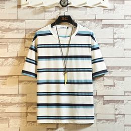 Men T Shirt Summer Fashion O-Neck Short-Sleeved Hip Hop Striped T-Shirt Man Casual Oversized Top Tees Plus Size 5XL 210528
